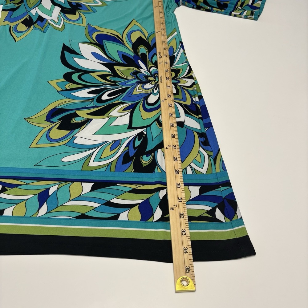 Sandra Darren Size 8 Teal Floral Medallion Sheath Dress Elbow Sleeve - Picture 11 of 11
